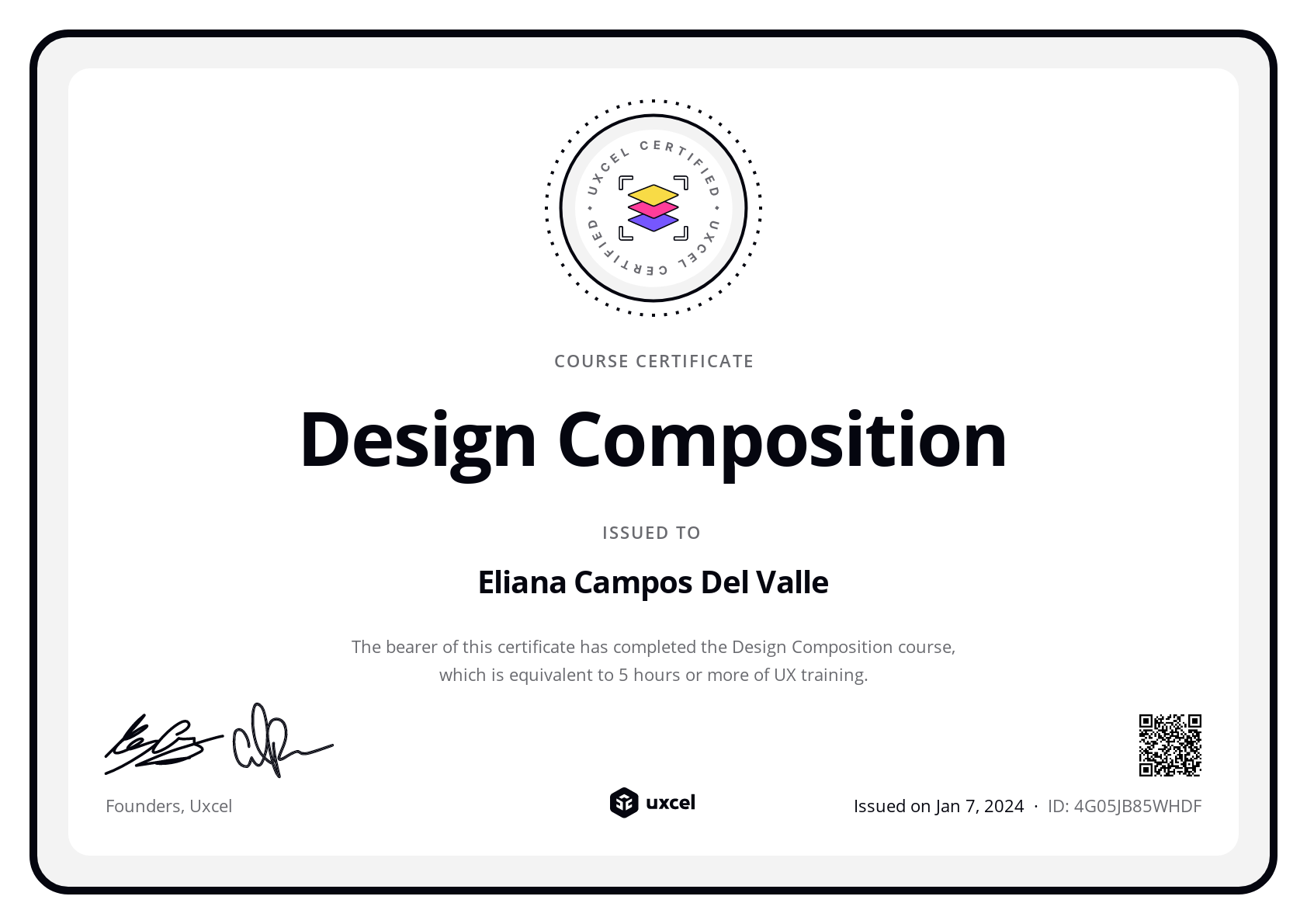 Eliana Campos Del Valle's certificate
